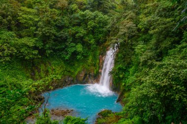 Kosta Rika 'daki Tenurino Nationalpark' taki Rio Celeste nehrinin güzel manzarası