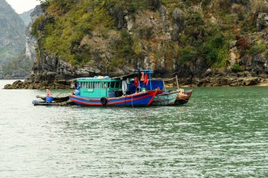 Halong Körfezi ve Lan Ha Körfezi 'nde balıkçı tekneleri.