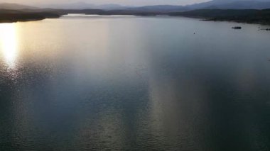 Manzaralı rezervuar ve orman manzarasının havadan görünüşü