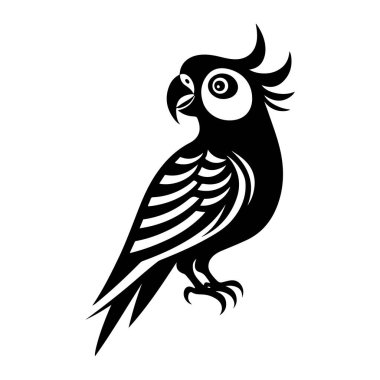 Beyaz arkaplanda papağan kuş silueti vektör çizimi.