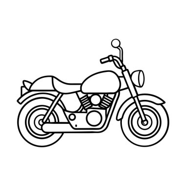 Beyaz arka planda izole edilmiş ana hatlı motosiklet simgesi. Motosiklet sembolü stok vektörü illüstrasyonu