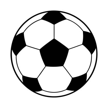 Beyaz arka planda futbol topu ikonu, siyah beyaz tasarım. vektör illüstrasyonu