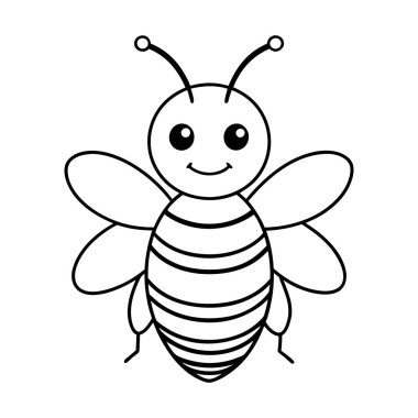 Şirin arı çizgi filmi izole edilmiş simge vektör çizimi siyah ve beyaz