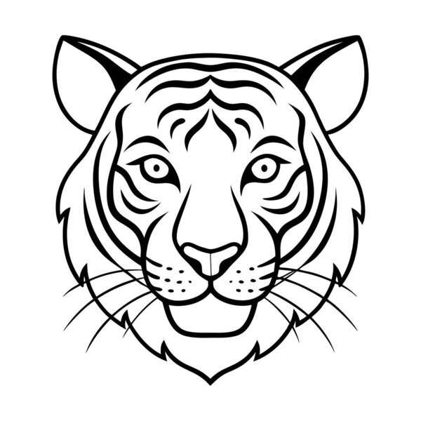 Tiger head. Black and white vector illustration isolated on white background