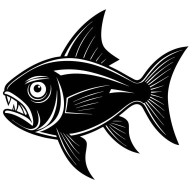 Aggressive Black and White Fish Silhouette clipart