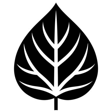 A clean, stylized silhouette of a leaf in black and white. clipart