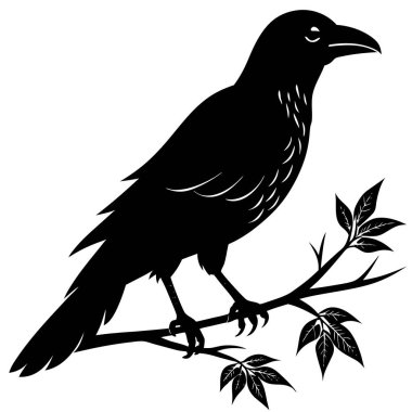  Silhouette of a Raven Perched on a Branch clipart