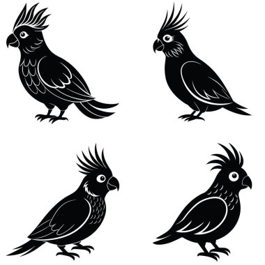 Four Black and White Silhouettes of Cockatoos clipart