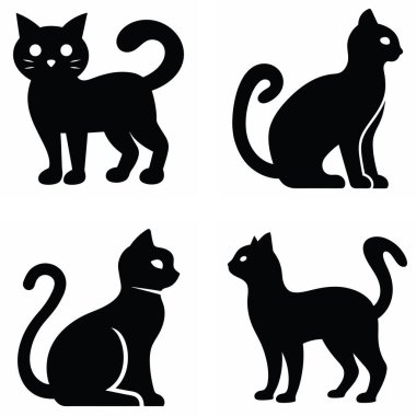 Grafik Tasarımı İçin Basit Siyah Kedi Silüetleri