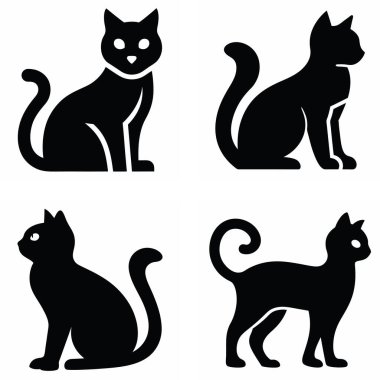 Grafik Tasarımı İçin Basit Siyah Kedi Silüetleri