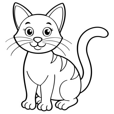 Sevimli çizgi film kedi boyama sayfası çizimi