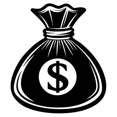 Dolar işaretli klasik para çantası illüstrasyonu.