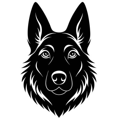 Görkemli Alman çoban köpeği köpek kafası silueti siyah ve beyaz