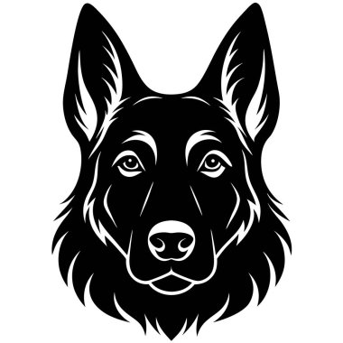 Görkemli Alman çoban köpeği köpek kafası silueti siyah ve beyaz