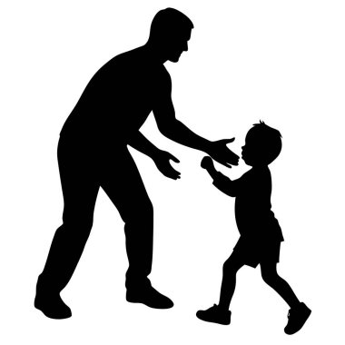  Baba küçük oğluna ilk adımlarını atması için yardım ediyor.