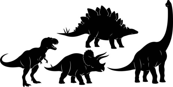 Силуэты динозавров на белом фоне