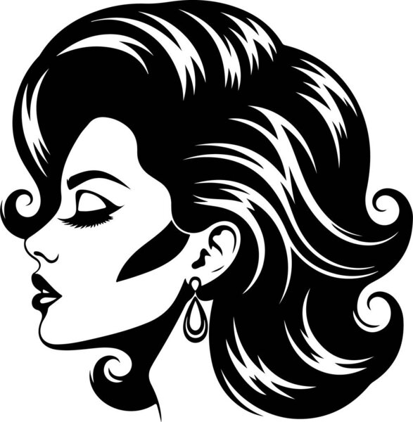 Силуэт женского профиля со стильными волосами