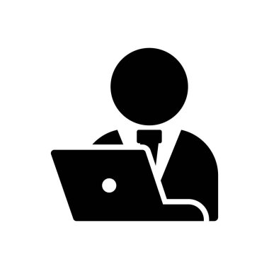 Dizüstü bilgisayar vektörü simgesi üzerinde çalışan kişi