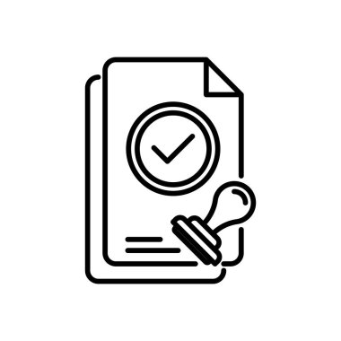 Onaylanmış taslak simgesi. Belgelerle onaylanmış pul. İş ve ödeme sunumu için. Vektör İllüstrasyonu.