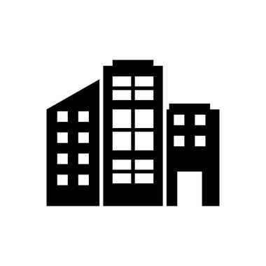 Ofis binası ikonu, modern şehir gökdeleni, iş yeri, beyaz arka planda şehir oteli web sembolü