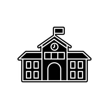 Okul binası düz çizgi ikonu, üniversitenin vektör piktogramı. Eğitim illüstrasyonu, okulun dış cephesi için imza.