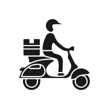 Motosiklet simgesine binen hızlı teslimatçı, uygulamalar ve web siteleri için Pictogram düz tasarım, iz sürme ve iz sürme durumu, beyaz arka planda izole edilmiş, Vektör illüstrasyonu