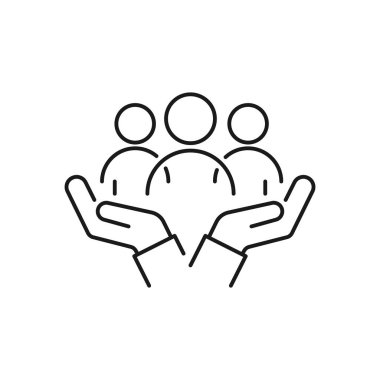 Katılım sosyal eşitlik simgesi, yardım veya destek çalışanı, cinsiyet eşitliği, toplumsal bakım, yaş ve kültür çeşitliliği, grup kaydetmesi, ince çizgi sembolü illüstrasyonu