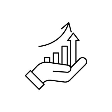 El ve kar ikonu. Web şablonu ve uygulaması için basit satır biçimi. Beyaz arkaplanda gelecek, seçim, gelir, iş, başarı, grafik, diyagram, vektör illüstrasyon tasarımı.