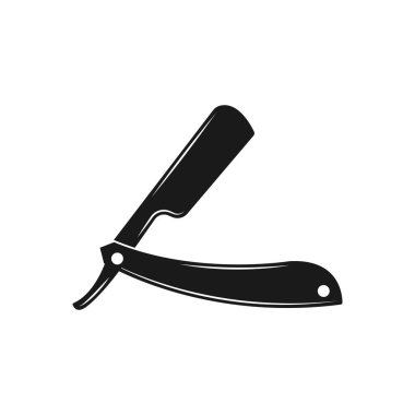 Ustura simgesi. Beyaz arka planda izole edilmiş grafik tabelalarını traş etmek için düz jilet. Berber sembolü. Vektör illüstrasyonu