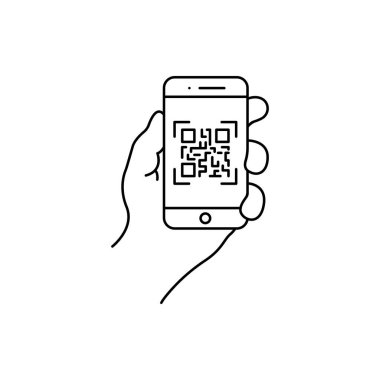 QR kod simgesi. Cep telefonu taraması qr-code vektör çizimi. Tarayıcı sembolü izole edilmiş bir telefon..