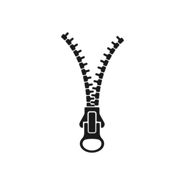 Açık fermuar siyah izole vektör çizimi. Fermuar kabartma simgesi.