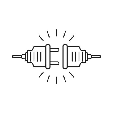 Basit bir elektrik prizi ve ince çizgi simgesi. Soyut çizgisel trend modern elektro logot grafik vuruş tasarımı beyazda izole edildi. Ofisteki ekipman ve teknolojinin kolay bağlantı kavramı