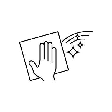 Temizlik peçete doğrusal simgesi. Windows temizlik bezi. İnce hat illüstrasyon. Silerek, dezenfeksiyon yüzey. Kontur sembolü. İzole anahat çizim vektör. Düzenlenebilir kontur