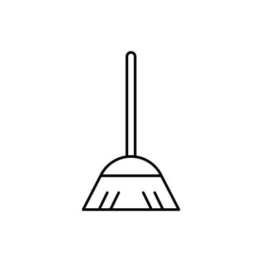 İnce Taslak Simge Süpürgesi, Besom veya Çöp Yığını Yanındaki Bağlı Hasır Kısa Fırça. 