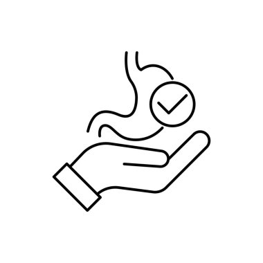 Elin sağlıklı mide vektör çizgisi simgesini tutuyor. Gastroenteroloji sağlık semptomları inceleme tedavisi kavramı.