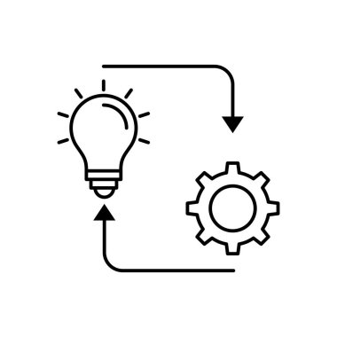 Uygulama Vektör Çizgisi Simgesi, çözüm yürütme geliştirme, ampullü konfigürasyon dişlisi, yenilik analiz süreci, başarı endüstrisi tercihleri, vektör illüstrasyonu