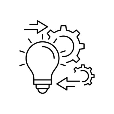 Uygulama Vektör Çizgisi Simgesi, çözüm yürütme geliştirme, ampullü konfigürasyon dişlisi, yenilik analiz süreci, başarı endüstrisi tercihleri, vektör illüstrasyonu