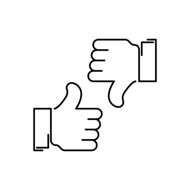 Başparmak yukarı ve başparmak aşağı. Vektör çizgisi simgesi