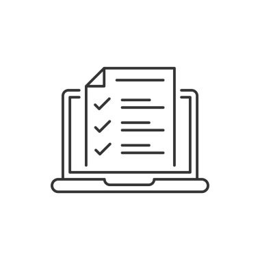 Çevrimiçi Sınav, Test, Anket ya da Aygıt Ekranındaki Kontrol Listesi. Çevrimiçi Form Araştırma Hattı Simgesi olan dizüstü bilgisayar. Çevrimiçi Eğitim ve Eğitim konsepti. Düzenlenebilir felç. Vektör illüstrasyonu.