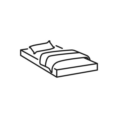 Tek kişilik yatak. doğrusal simge. Düzenlenebilir vuruşlu satır