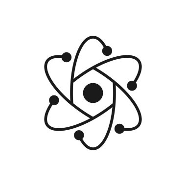 Atom Molekülü logo vektör düz stili beyaz arkaplanda izole edildi. Atom simgesi vektörü, atom simgeleri.