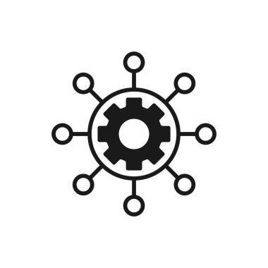 Proje Yönetimi vektör simgesi. Mobil kavramı ve web tasarım için düz işareti dolu. Hub ve bağlı bileşen ve dişli katı simgesi. Sembol, logo illüstrasyon. Piksel mükemmel vektör grafikleri