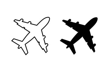 Uçak simgesi ayarlandı. Uçak ikonu vektörü. Uçuş taşıma sembolü. Seyahat illüstrasyonu. Tatil sembolü
