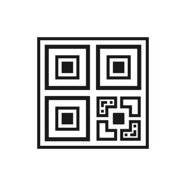 QR kod simgesi. Kare ızgarada hızlı solunum matrisi barkodunun sahte şablonu. Cep telefonu kamerası okunabilir dijital etiketi beyaz arka planda izole edilmiş. Vektör grafik illüstrasyonu