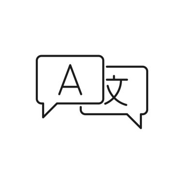 Dil çeviri satırı simgesi, Anahat vektör işareti, doğrusal piktogram beyaz izole. Logo illüstrasyon