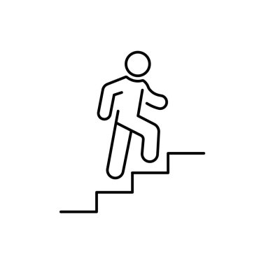 Adam merdivenleri çıkıyor. İlerleme doğrusal simgesi. Eylem satırı özelleştirilebilir illüstrasyon. Contour sembolü. Vektör izole çizim. Düzenlenebilir vuruş