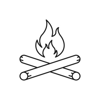 Şenlik ateşi ikonu, kamp ateşi, beyaz arka planda ince çizgi sembolü - düzenlenebilir çizgi çizimi 10 puan