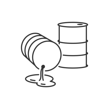 Petrol sızıntısı ikonu. Namlu sembolünden saf benzin ya da mazot sızıntısı. Endüstriyel petrol atığı sıçrama vektörü. Kimyasal yakıt ya da benzin damlası logosu.