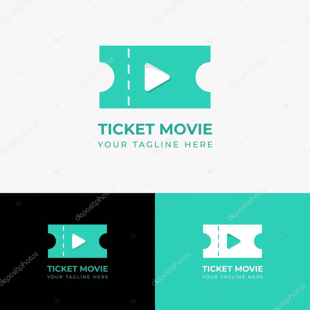 Elegant vector movie ticket logo, combination ticket symbol with play icon, for cinema ticket logo