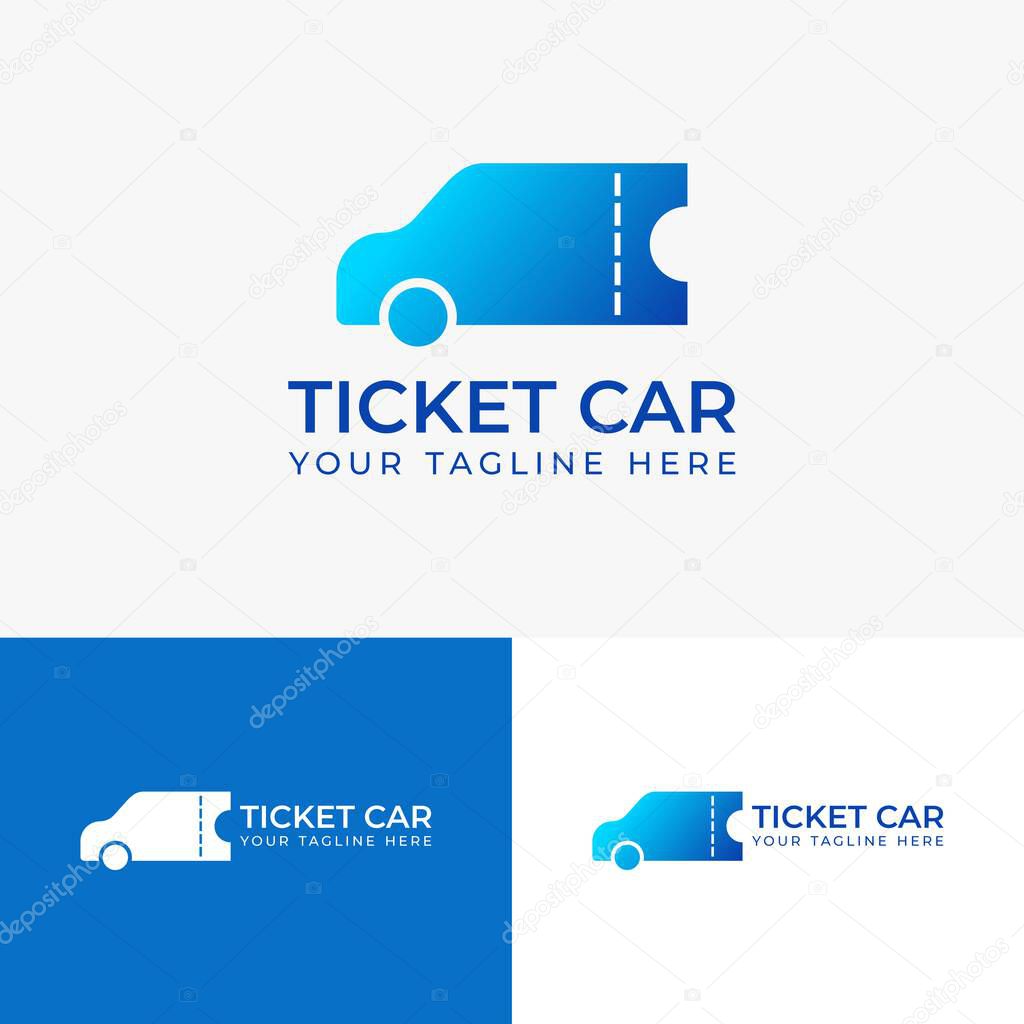 Vector car ticket logo, combination ticket symbol with car icon, for mobile ticket sales logo